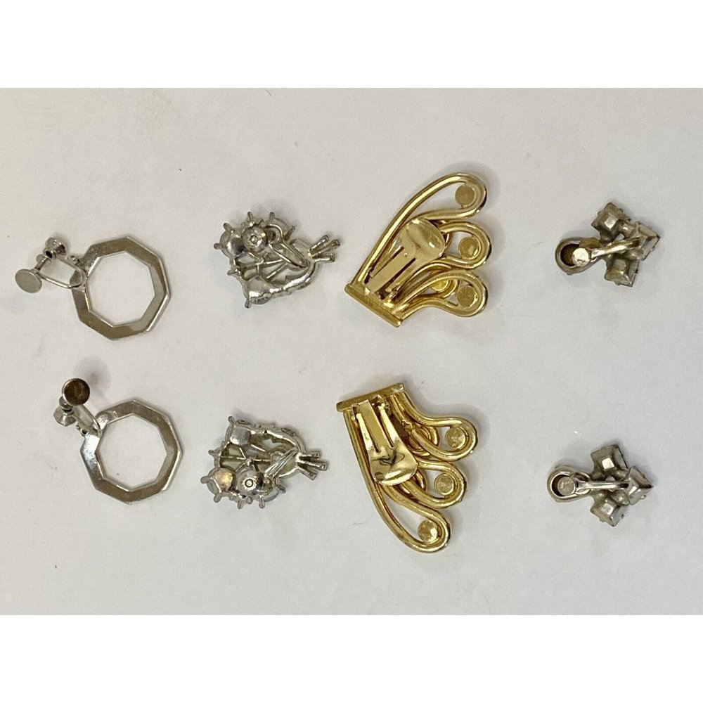 Lot of 4 Vintage Unmarked Clip On Earrings Estate Find Gold & Silver‎ Tone READ - Picture 10 of 10